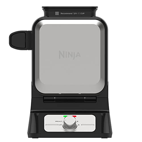 Ninja Belgian Waffle Maker Pro | Vertical Design | 5 Shade Settings with Precision-Pour Cup & Chef-curated Recipe Guide | Black & Silver | BW1001 - My Kitchen Products
