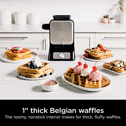 Ninja Belgian Waffle Maker Pro | Vertical Design | 5 Shade Settings with Precision-Pour Cup & Chef-curated Recipe Guide | Black & Silver | BW1001 - My Kitchen Products