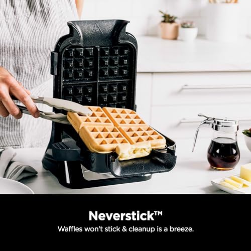 Ninja Belgian Waffle Maker Pro | Vertical Design | 5 Shade Settings with Precision-Pour Cup & Chef-curated Recipe Guide | Black & Silver | BW1001 - My Kitchen Products