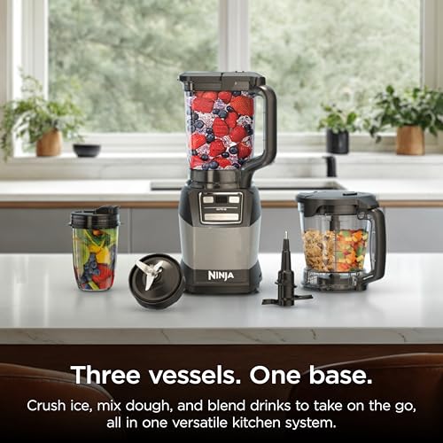 Ninja Blender, Compact Kitchen System, 1200W, 3 Functions for Smoothies, Dough & Frozen Drinks with Auto-IQ, 72-oz.* Blender Pitcher, 40-oz. Processor Bowl & 18-oz. Single-Serve Cup, Grey, AMZ493BRN - My Kitchen Products