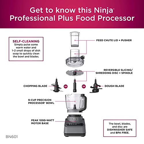 Ninja BN601 Professional Plus Food Processor 1000-Peak-Watts with Auto-iQ Preset Programs Chop Puree Dough Slice Shred with a 9-Cup Capacity and a Silver Stainless Finish (Renewed) - My Kitchen Products