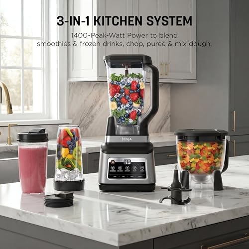 Ninja BN801 Professional Plus Kitchen System, 1400 WP, 5 Functions for Smoothies, Chopping, Dough & More with Auto IQ, 72-oz.* Blender Pitcher, 64-oz. Processor Bowl, (2) 24-oz. To-Go Cups, Grey - My Kitchen Products