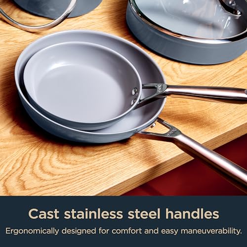Ninja Ceramic Pro 10Piece Cookware Set, NonStick Pots & Pans Set with Glass Lids, Nontoxic, PTFE Free, Ceramic Coated, Stove to Oven Safe, All Stovetop & Induction Compatible, Midnight Blue, CW39010MM - My Kitchen Products