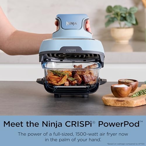 Ninja Crispi 4-in-1 Glass Air Fryer | 450°F | Non-Toxic | 4QT & 6-Cup Glass Containers w/Lids | Microwave, Freezer, Dishwasher Safe | Max Crisp, Air Fry, Bake, Recrisp | Periwinkle | FN101PL - My Kitchen Products