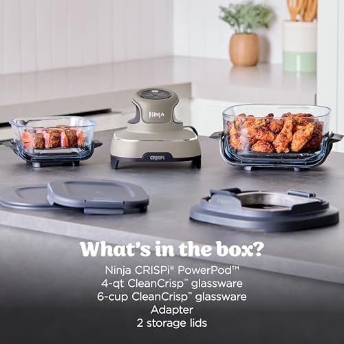 Ninja Crispi 4 in 1 Glass Air Fryer, 450°F, Non Toxic, 4QT and 6 Cup Containers with Lids, Dishwasher Safe, Stone, 1 Count, FN101ST - My Kitchen Products