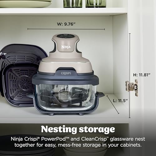 Ninja Crispi 4 in 1 Glass Air Fryer, 450°F, Non Toxic, 4QT and 6 Cup Containers with Lids, Dishwasher Safe, Stone, 1 Count, FN101ST - My Kitchen Products