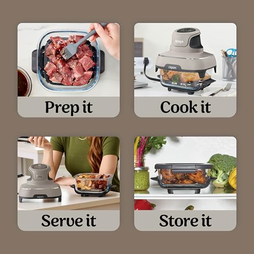 Ninja Crispi 4 in 1 Glass Air Fryer, 450°F, Non Toxic, 4QT and 6 Cup Containers with Lids, Dishwasher Safe, Stone, 1 Count, FN101ST - My Kitchen Products