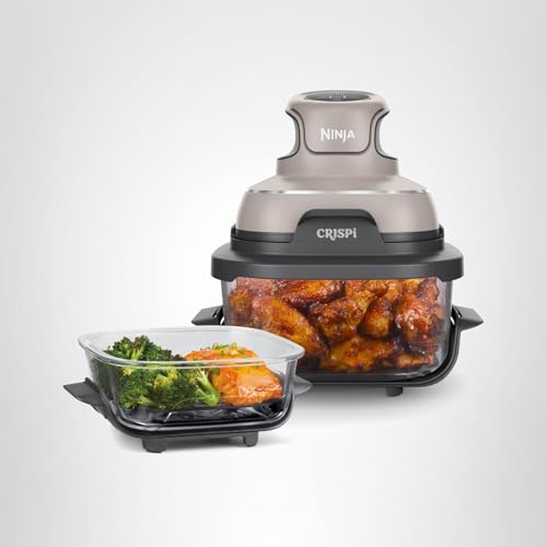 Ninja Crispi 4 in 1 Glass Air Fryer, 450°F, Non Toxic, 4QT and 6 Cup Containers with Lids, Dishwasher Safe, Stone, 1 Count, FN101ST - My Kitchen Products