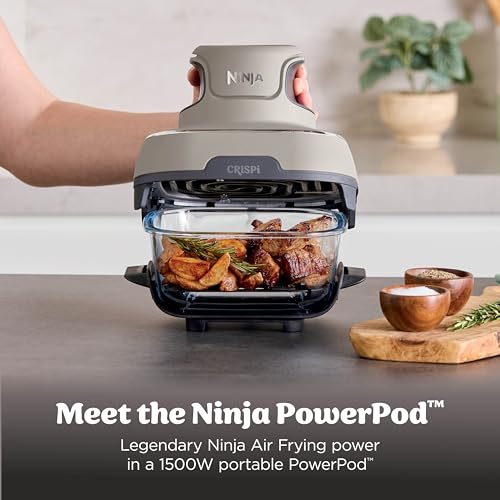 Ninja Crispi 4 in 1 Glass Air Fryer, 450°F, Non Toxic, 4QT and 6 Cup Containers with Lids, Dishwasher Safe, Stone, 1 Count, FN101ST - My Kitchen Products