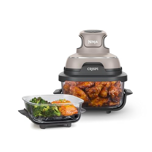 Ninja Crispi 4 in 1 Glass Air Fryer, 450°F, Non Toxic, 4QT and 6 Cup Containers with Lids, Dishwasher Safe, Stone, 1 Count, FN101ST - My Kitchen Products