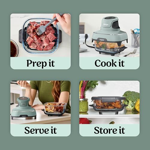 Ninja Crispi 4-in-1 Glass Air Fryer | With Non-Toxic 4QT & 6-Cup Glass Containers & Lids | Microwave, Freezer, Dishwasher Safe | 450°F Max Temp |1500 Watt | Green | FN101SG - My Kitchen Products