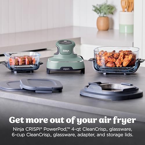 Ninja Crispi 4-in-1 Glass Air Fryer | With Non-Toxic 4QT & 6-Cup Glass Containers & Lids | Microwave, Freezer, Dishwasher Safe | 450°F Max Temp |1500 Watt | Green | FN101SG - My Kitchen Products