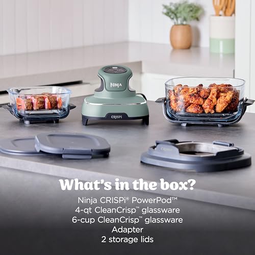 Ninja Crispi 4-in-1 Glass Air Fryer | With Non-Toxic 4QT & 6-Cup Glass Containers & Lids | Microwave, Freezer, Dishwasher Safe | 450°F Max Temp |1500 Watt | Green | FN101SG - My Kitchen Products
