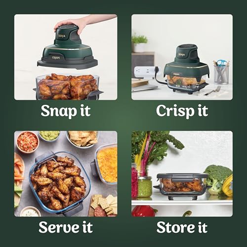 Ninja Crispi 5-in-1 Glass Air Fryer | With Nontoxic 2.5 QT, 4QT, 6-Cup Containers & Lids | Microwave, Freezer & Dishwasher Safe | 450°F Max Temp | Green | FN103BF - My Kitchen Products