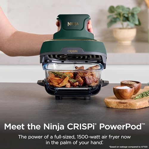 Ninja Crispi 5-in-1 Glass Air Fryer | With Nontoxic 2.5 QT, 4QT, 6-Cup Containers & Lids | Microwave, Freezer & Dishwasher Safe | 450°F Max Temp | Green | FN103BF - My Kitchen Products