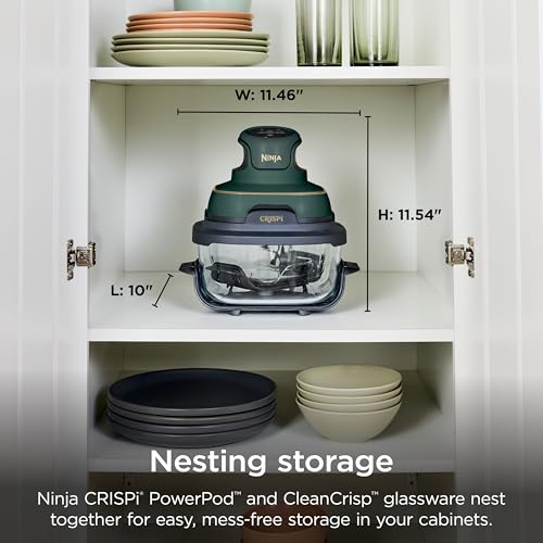 Ninja Crispi 5-in-1 Glass Air Fryer | With Nontoxic 2.5 QT, 4QT, 6-Cup Containers & Lids | Microwave, Freezer & Dishwasher Safe | 450°F Max Temp | Green | FN103BF - My Kitchen Products