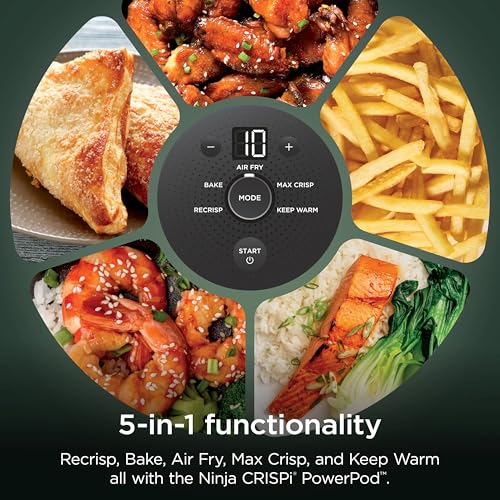 Ninja Crispi 5-in-1 Glass Air Fryer | With Nontoxic 2.5 QT, 4QT, 6-Cup Containers & Lids | Microwave, Freezer & Dishwasher Safe | 450°F Max Temp | Green | FN103BF - My Kitchen Products