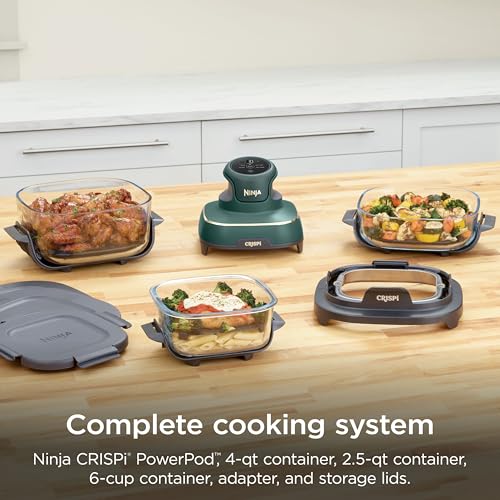 Ninja Crispi 5-in-1 Glass Air Fryer | With Nontoxic 2.5 QT, 4QT, 6-Cup Containers & Lids | Microwave, Freezer & Dishwasher Safe | 450°F Max Temp | Green | FN103BF - My Kitchen Products