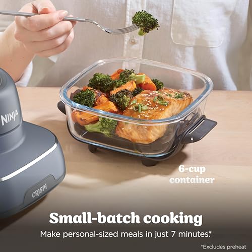Ninja Crispi Air Fryer, Microwave, Freezer & Dishwasher Safe, Non Toxic Glass Portable Cooking System, 4 QT & 6 Cup Glass Containers with Storage Lids, Easy Meals, Air Fry, Bake, Grey (Renewed) - My Kitchen Products