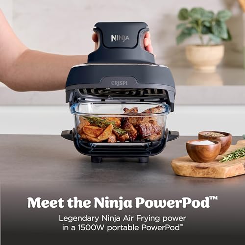 Ninja Crispi Air Fryer, Microwave, Freezer & Dishwasher Safe, Non Toxic Glass Portable Cooking System, 4 QT & 6 Cup Glass Containers with Storage Lids, Easy Meals, Air Fry, Bake, Grey (Renewed) - My Kitchen Products