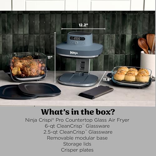 Ninja Crispi Pro 6-in-1 Glass Air Fryer | With Nontoxic, 6qt & 2.5qt Containers & Lids | Microwave, Freezer, Dishwasher Safe | 450°F Max Temp | 1800 Watt | Cyberspace | AS101CY - My Kitchen Products
