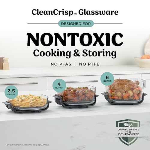 Ninja Crispi Pro 6-in-1 Glass Air Fryer | With Nontoxic, 6qt & 2.5qt Containers & Lids | Microwave, Freezer, Dishwasher Safe | 450°F Max Temp | 1800 Watt | Cyberspace | AS101CY - My Kitchen Products