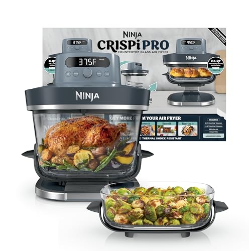 Ninja Crispi Pro 6-in-1 Glass Air Fryer | With Nontoxic, 6qt & 2.5qt Containers & Lids | Microwave, Freezer, Dishwasher Safe | 450°F Max Temp | 1800 Watt | Cyberspace | AS101CY - My Kitchen Products