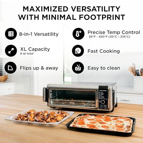 Ninja Digital Air Fryer & Toaster Oven | 8-in-1 Functionality | Flip-Up Design | XL Capacity | Air Fry Basket, Sheet Pan, Wire Rack & Crumb Tray | 1800 Watt | Silver | SP101 - My Kitchen Products