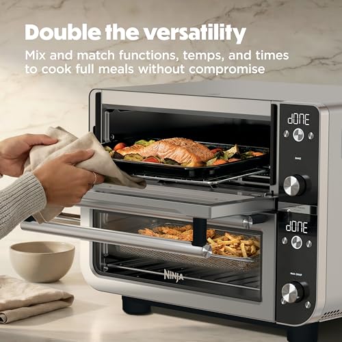 Ninja Double Oven Pro Smart XL Countertop Oven & Air Fryer | 30.2 Qt Capacity | 12-in-1 with Smart Finish & DualZone Tech to Cook 2 Meals at Once | Fits up to 4.5lb Chicken | Stainless Steel | DCT801 - My Kitchen Products