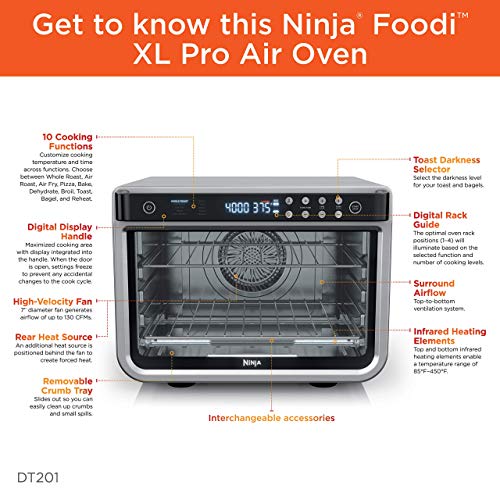 NINJA DT201 Foodi 10-in-1 XL Pro Air Fry Digital Countertop Convection Toaster Oven with Dehydrate and Reheat, 1800 Watts, Stainless Steel Finish (Renewed) - My Kitchen Products