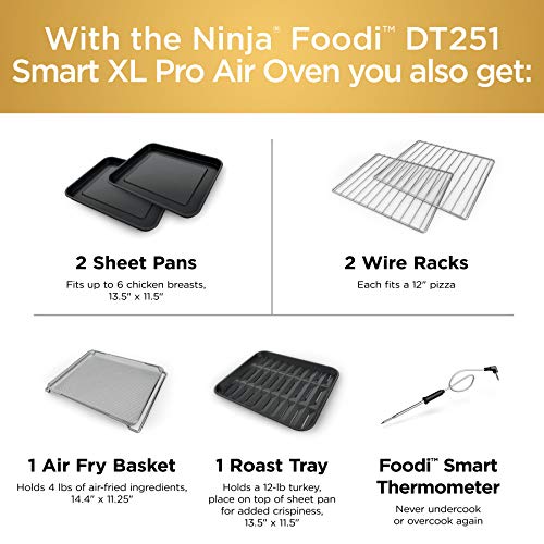 Ninja DT251 Foodi 10-in-1 Smart XL Air Fry Oven, Bake, Broil, Toast, Roast, Digital Toaster, Thermometer, True Surround Convection up to 450°F, includes 6 trays & Recipe Guide, Silver - My Kitchen Products