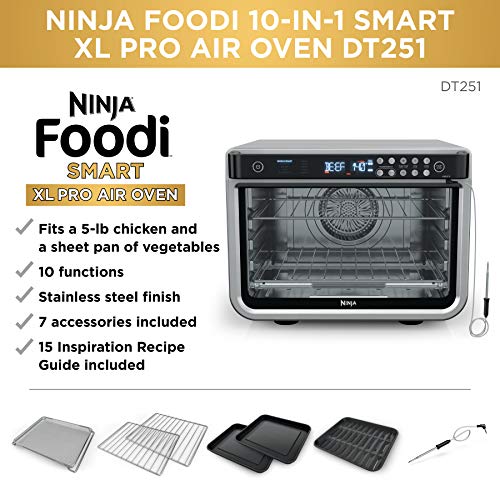 Ninja DT251 Foodi 10-in-1 Smart XL Air Fry Oven, Bake, Broil, Toast, Roast, Digital Toaster, Thermometer, True Surround Convection up to 450°F, includes 6 trays & Recipe Guide, Silver - My Kitchen Products