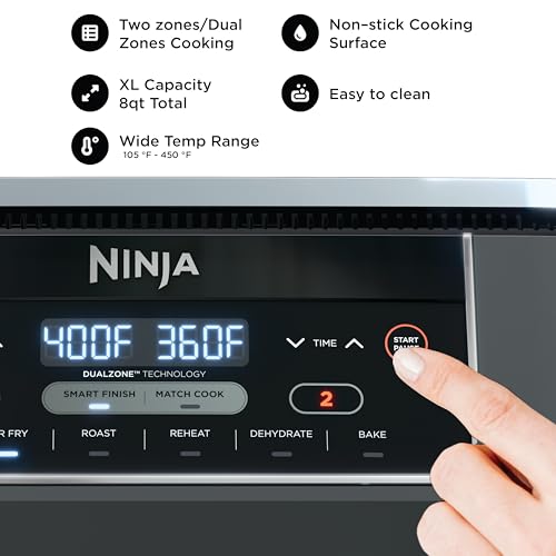 Ninja DZ201 Foodi 8 Quart 6-in-1 DualZone 2-Basket Air Fryer with 2 Independent Frying Baskets, Match Cook & Smart Finish to Roast, Broil, Dehydrate & More for Quick, Easy Meals, Grey - My Kitchen Products