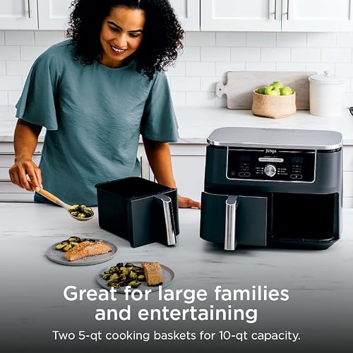 Ninja DZ401 Foodi 10 Quart 6-in-1 DualZone XL 2-Basket Air Fryer with 2 Independent Frying Baskets, Match Cook & Smart Finish to Roast, Broil, Dehydrate for Quick, Easy Family-Sized Meals, Grey - My Kitchen Products