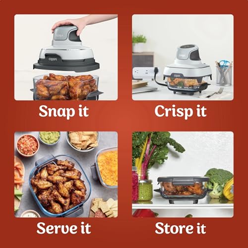 Ninja FN100WH Crispi Air Fryer, Microwave, Freezer & Dishwasher Safe, Non Toxic Glass Portable Cooking System, 4 QT & 5 Cup Glass Containers with Storage Lids, Easy Meals, White (Renewed) - My Kitchen Products
