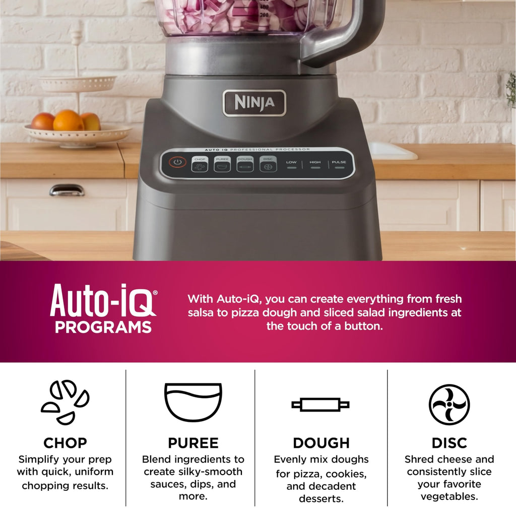 Ninja Food Processor, Professional Plus, 1000 Peak Watts, 4 Functions for Chopping, Slicing, Purees & Dough with 9-Cup Processor Bowl, 3 Blades, Food Chute & Pusher, Grey, BN601 - My Kitchen Products