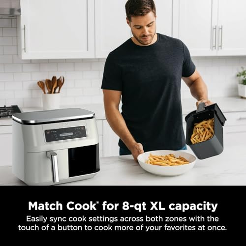 Ninja Foodi 4-in-1 8-qt. 2-Basket Air Fryer with DualZone Technology, 4 Functions, Smart Finish, Roast, Air Fry, Reheats, & Dehydrates, White, DZ100WH (Renewed) - My Kitchen Products