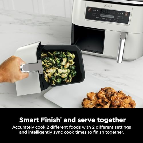 Ninja Foodi 4-in-1 8-qt. 2-Basket Air Fryer with DualZone Technology, 4 Functions, Smart Finish, Roast, Air Fry, Reheats, & Dehydrates, White, DZ100WH (Renewed) - My Kitchen Products
