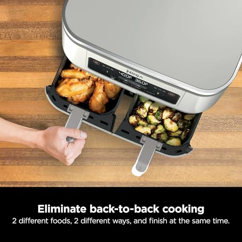 Ninja Foodi 4-in-1 8-qt. 2-Basket Air Fryer with DualZone Technology, 4 Functions, Smart Finish, Roast, Air Fry, Reheats, & Dehydrates, White, DZ100WH (Renewed) - My Kitchen Products