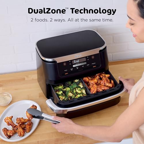 Ninja Foodi Air Fryer | 6-in-1 with 7-QT MegaZone & Basket Divider for Large Proteins & Full Meals | Cook 2 Foods at Once | 450° F | Air Fry, Roast, Broil, Dehydrate, Keep Warm & Bake | Black | DZ071 - My Kitchen Products