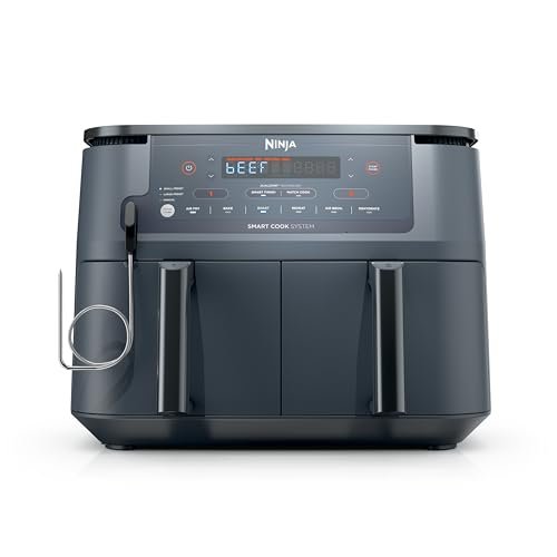 Ninja Foodi Air Fryer w/Smart Cook Thermometer | 6-in-1 Air Fry, Roast, Bake, Dehydrate & More | DualZone™ Match Cook & Smart Finish, 2 Independent Baskets | XL 10 Qt, Stainless Steel | Grey,DZ550GY - My Kitchen Products