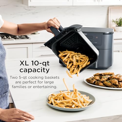 Ninja Foodi Air Fryer w/Smart Cook Thermometer | 6-in-1 Air Fry, Roast, Bake, Dehydrate & More | DualZone™ Match Cook & Smart Finish, 2 Independent Baskets | XL 10 Qt, Stainless Steel | Grey,DZ550GY - My Kitchen Products