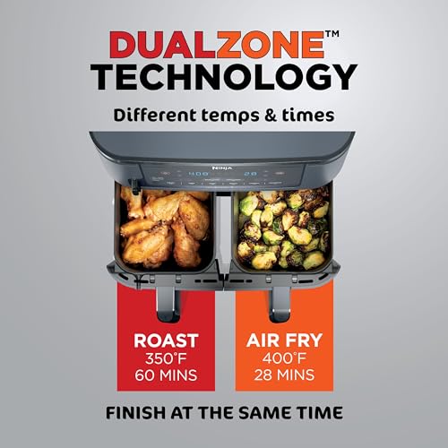Ninja Foodi Air Fryer w/Smart Cook Thermometer | 6-in-1 Air Fry, Roast, Bake, Dehydrate & More | DualZone™ Match Cook & Smart Finish, 2 Independent Baskets | XL 10 Qt, Stainless Steel | Grey,DZ550GY - My Kitchen Products