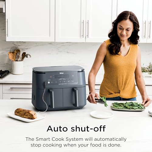 Ninja Foodi Air Fryer w/Smart Cook Thermometer | 6-in-1 Air Fry, Roast, Bake, Dehydrate & More | DualZone™ Match Cook & Smart Finish, 2 Independent Baskets | XL 10 Qt, Stainless Steel | Grey,DZ550GY - My Kitchen Products