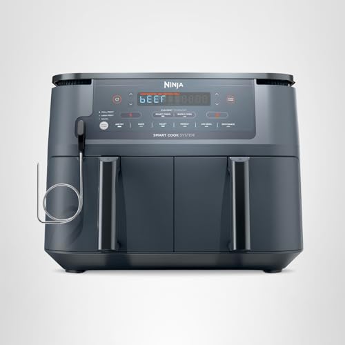Ninja Foodi Air Fryer w/Smart Cook Thermometer | 6-in-1 Air Fry, Roast, Bake, Dehydrate & More | DualZone™ Match Cook & Smart Finish, 2 Independent Baskets | XL 10 Qt, Stainless Steel | Grey,DZ550GY - My Kitchen Products