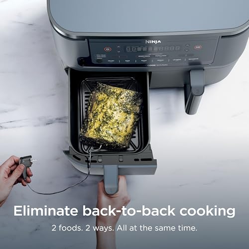 Ninja Foodi Air Fryer w/Smart Cook Thermometer | 6-in-1 Air Fry, Roast, Bake, Dehydrate & More | DualZone™ Match Cook & Smart Finish, 2 Independent Baskets | XL 10 Qt, Stainless Steel | Grey,DZ550GY - My Kitchen Products