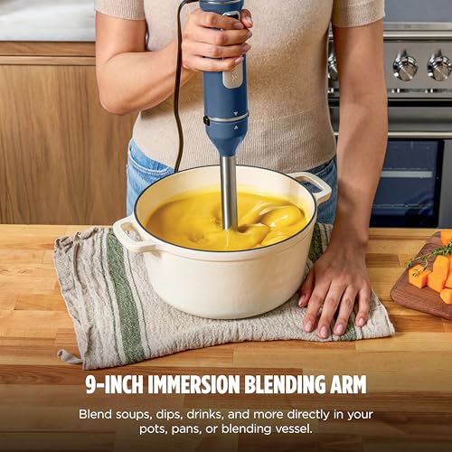 Ninja Immersion Blender and Whisk, Hand Stick Blender, 4 Speeds, with SplatterShield and PanProtect, 4-Cup Blending Vessel, Dishwasher Safe, 5-ft Cord, Ergonomic, Deep Navy, CI201ND - My Kitchen Products