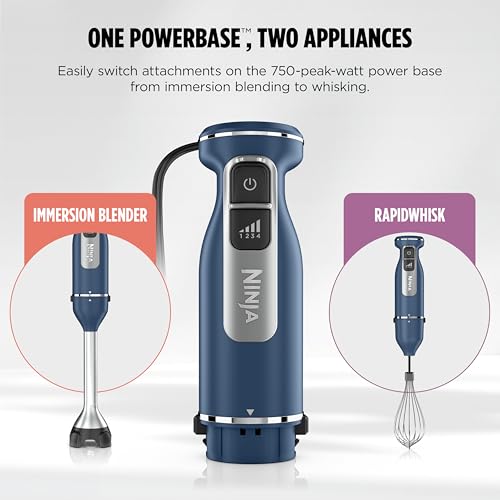 Ninja Immersion Blender and Whisk, Hand Stick Blender, 4 Speeds, with SplatterShield and PanProtect, 4-Cup Blending Vessel, Dishwasher Safe, 5-ft Cord, Ergonomic, Deep Navy, CI201ND - My Kitchen Products