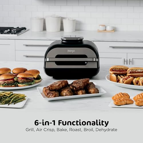 Ninja | Indoor Grill and Air Fryer| Foodi Smart XL | 6-in-1 Grill, Air Fry, Roast, Bake, Broil, Dehydrate & Crisp |Smart Thermometer & Splatter Shield | Dishwasher Safe Parts | Black/Silver | FG551 - My Kitchen Products