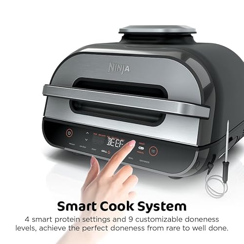 Ninja | Indoor Grill and Air Fryer| Foodi Smart XL | 6-in-1 Grill, Air Fry, Roast, Bake, Broil, Dehydrate & Crisp |Smart Thermometer & Splatter Shield | Dishwasher Safe Parts | Black/Silver | FG551 - My Kitchen Products